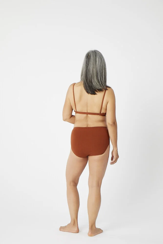 rear view of Pansy high-rise underwear in Rust