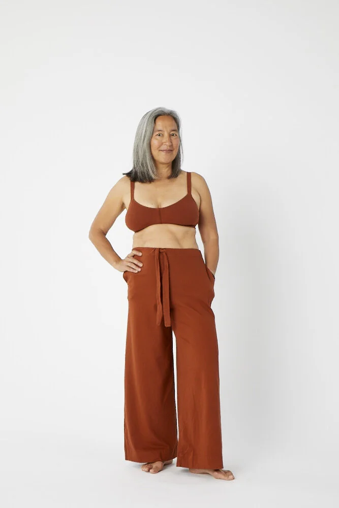 Pansy drawstring pants in Rust.