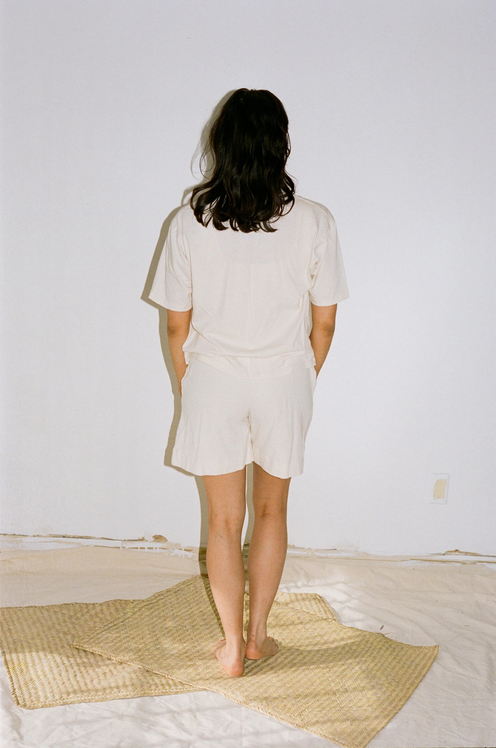 Back view of Pansy organic cotton Gym Shorts in Natural.