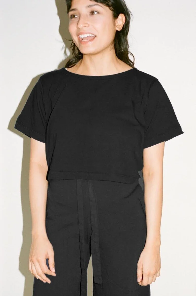 Pansy organic cotton crop top in black.