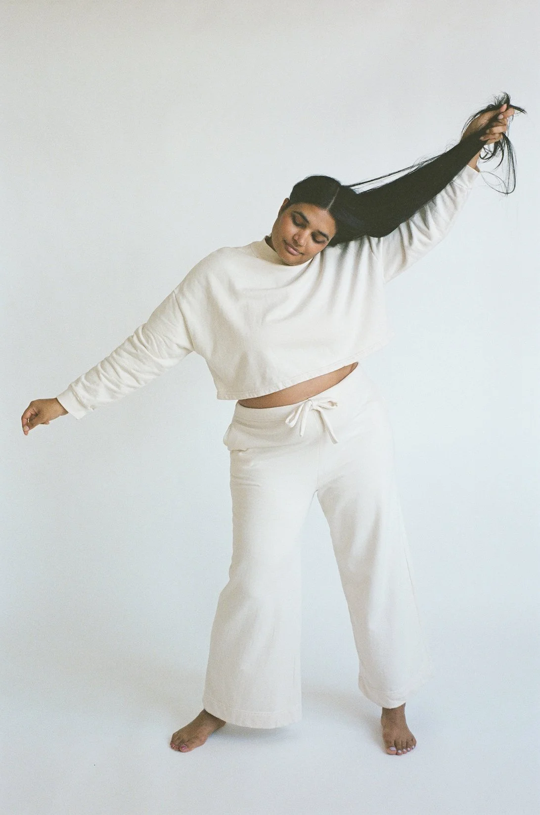 Pansy Fleece Top in Natural.