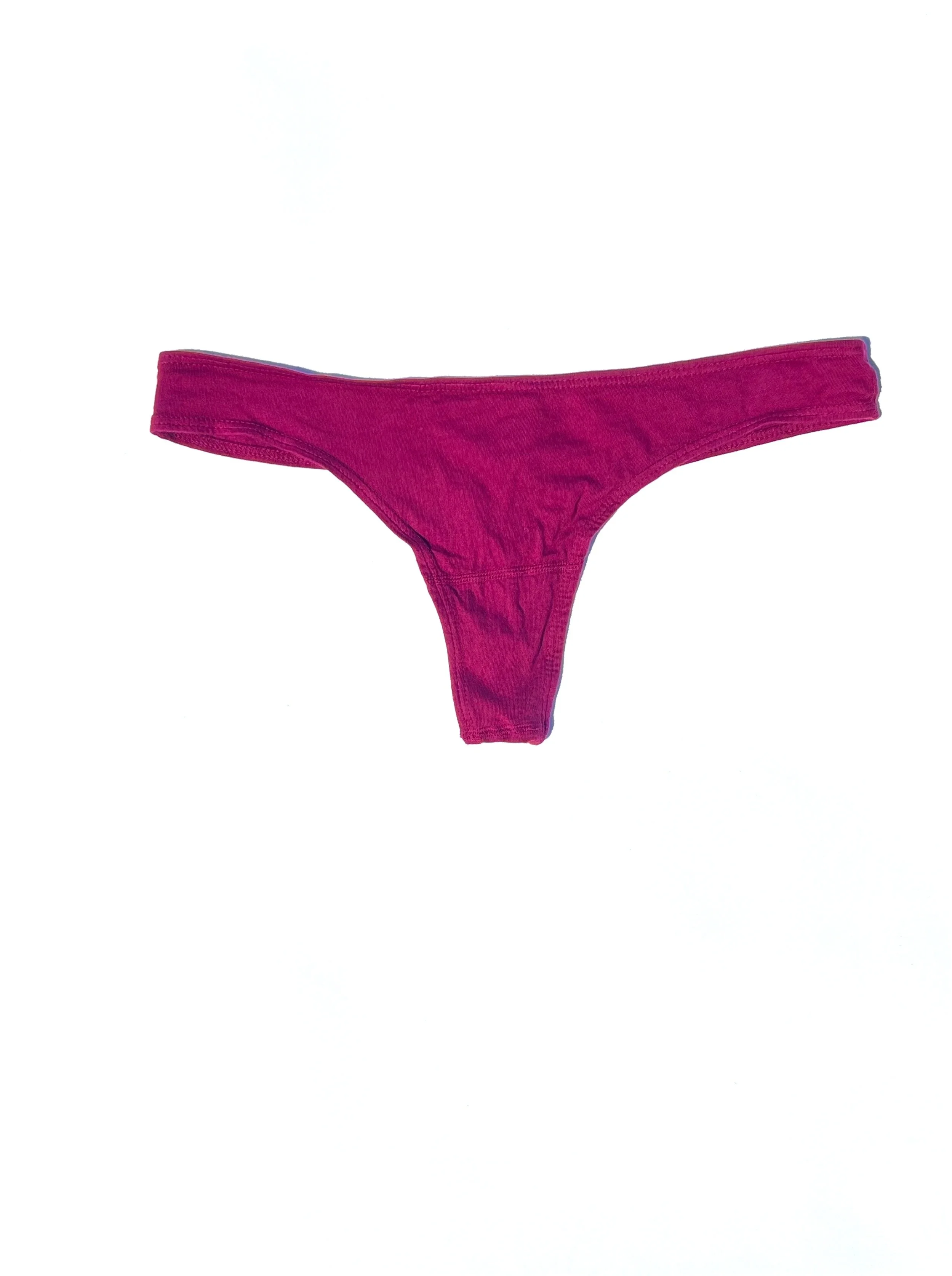 Front flat view of the Pansy organic cotton thong in Wine