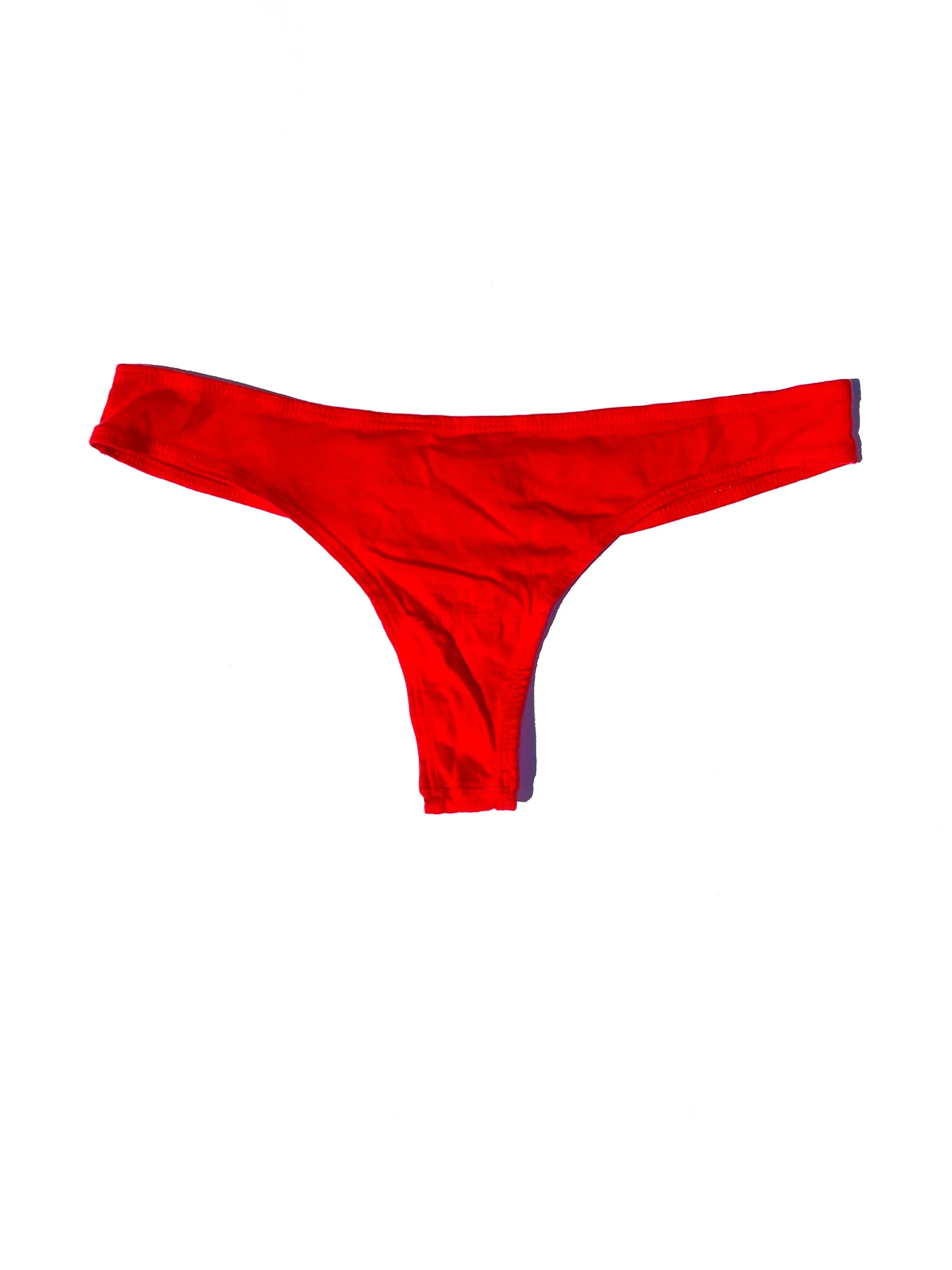 Front flat view of the Pansy organic cotton thong in Red