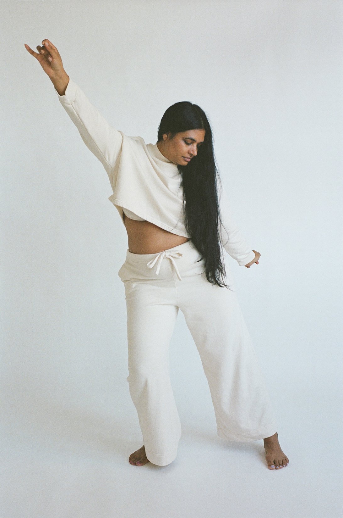 Wide view of Pansy organic cotton Fleece Pants in Natural.