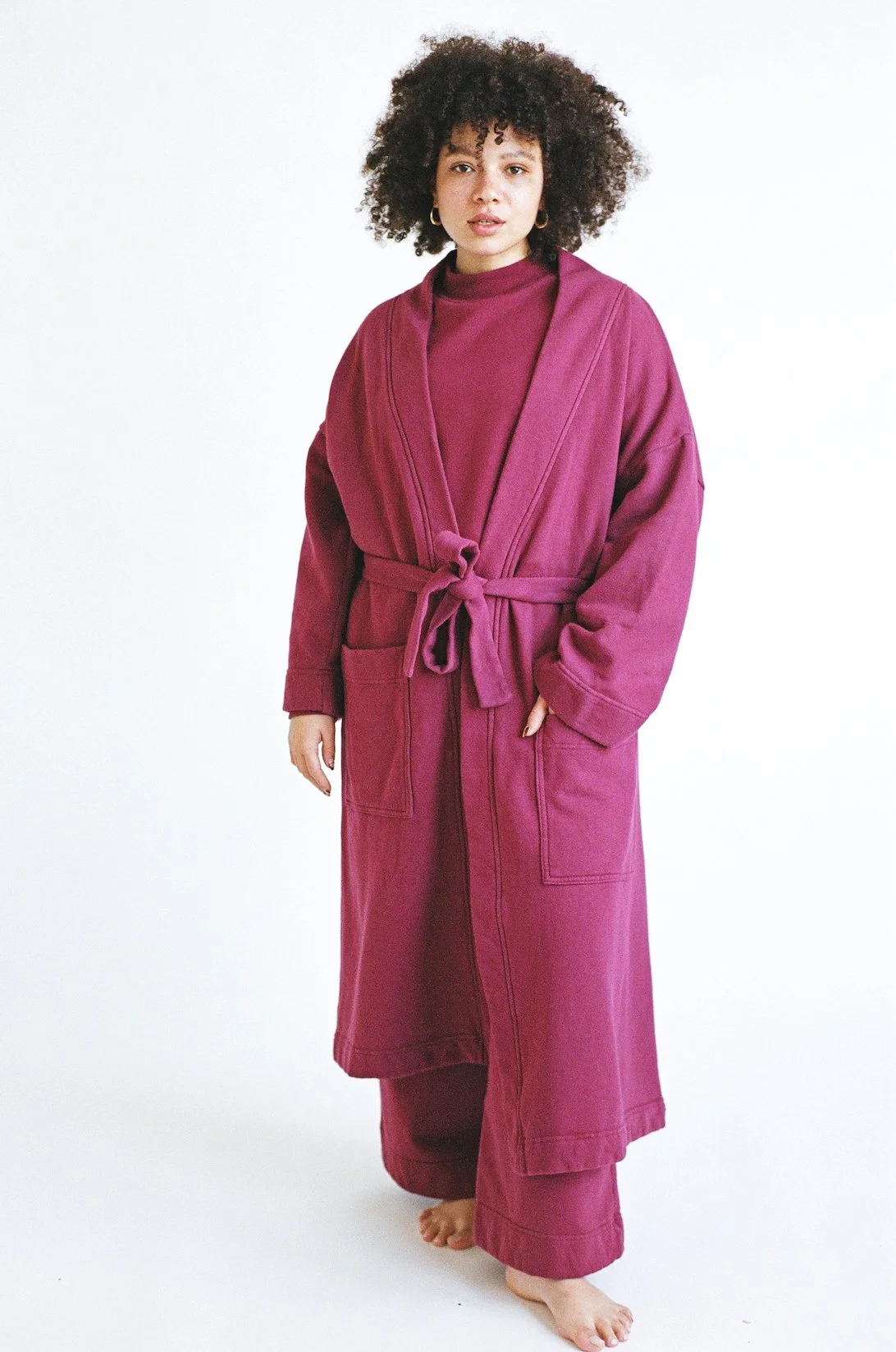 Pansy Fleece Robe in Wine.