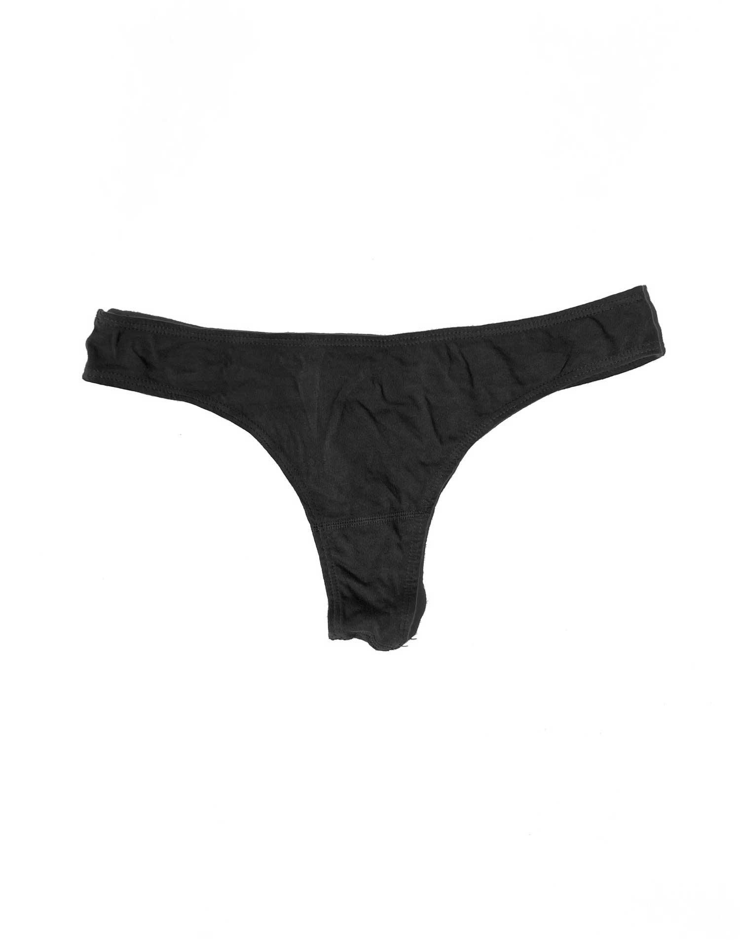 Front flat view of the Pansy organic cotton thong in Black