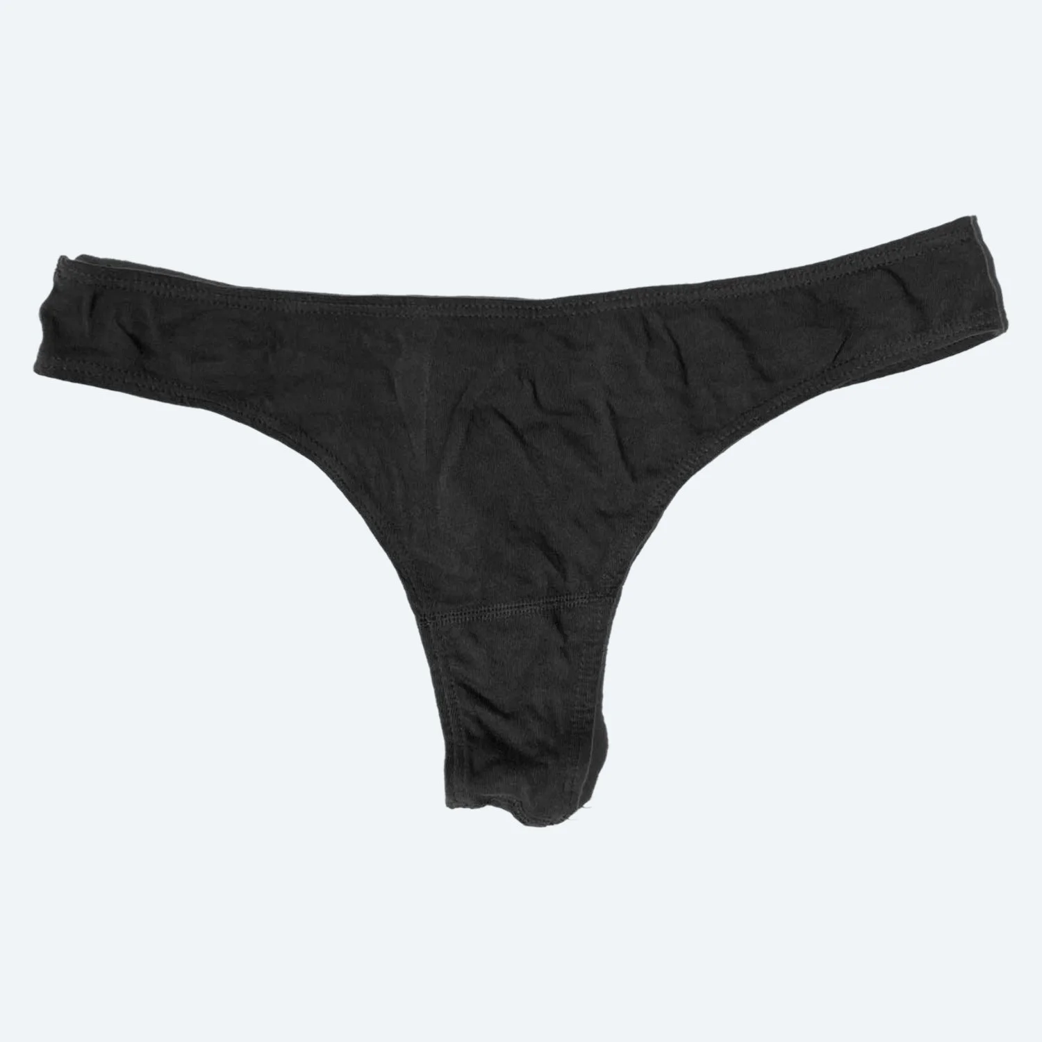 Front flat view of the Pansy organic cotton thong in Black