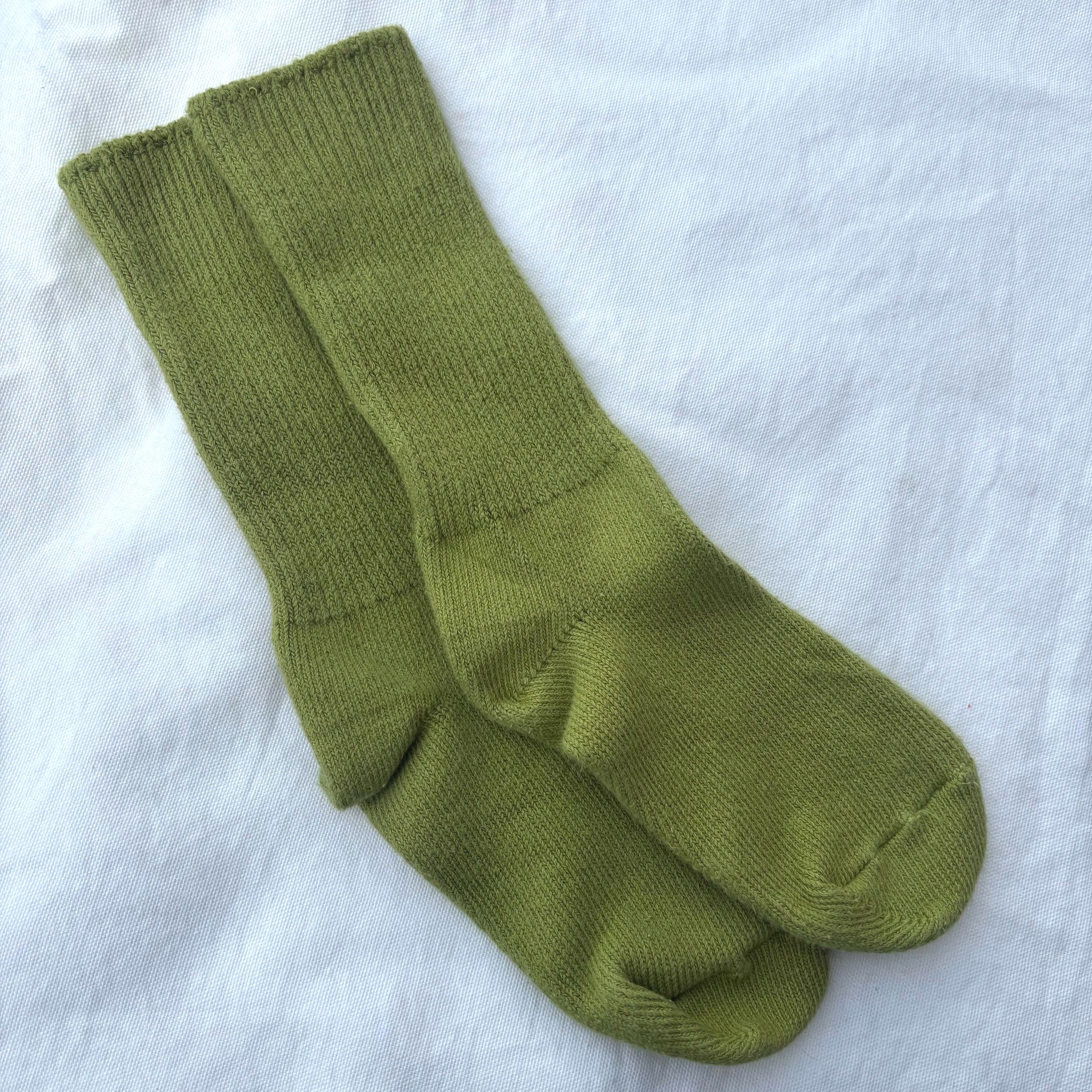 moss green crew socks made in USA organic cotton
