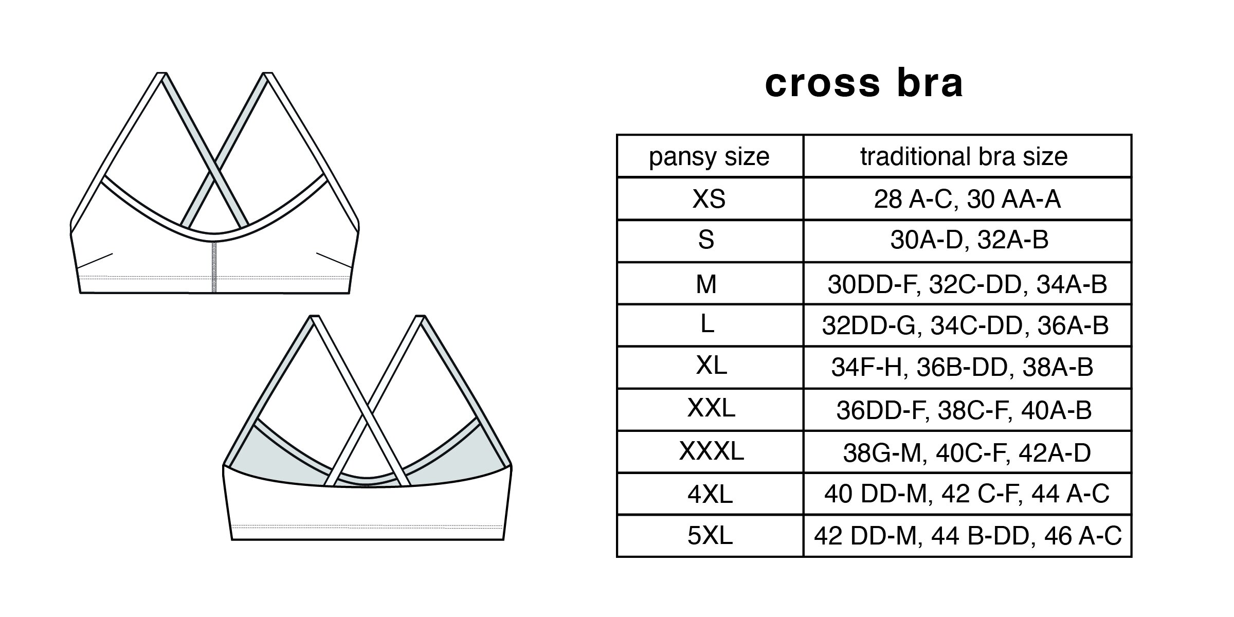 BRA SIZE CHART — PANSY