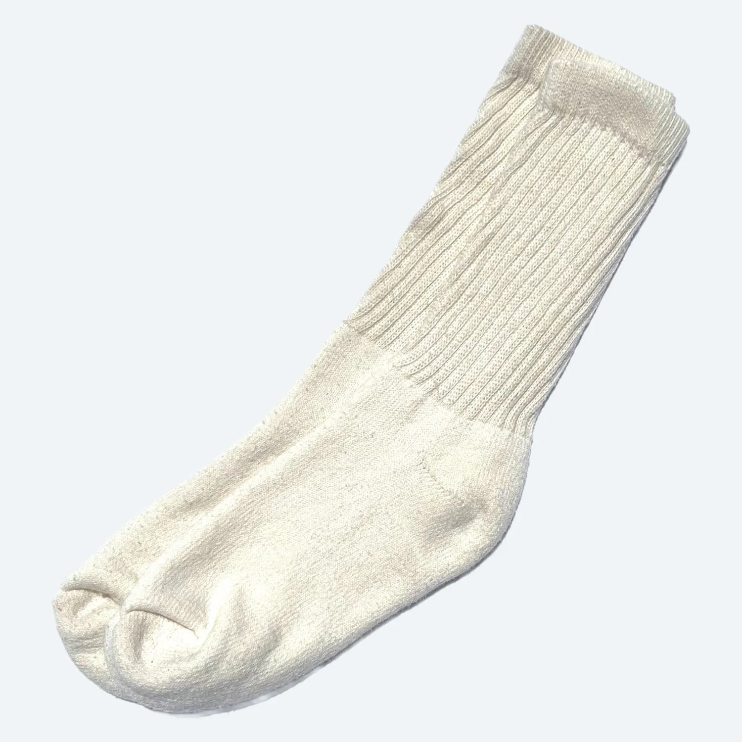 Pansy organic cotton tube socks in Natural cream, laid flat with ribbed cuffs.