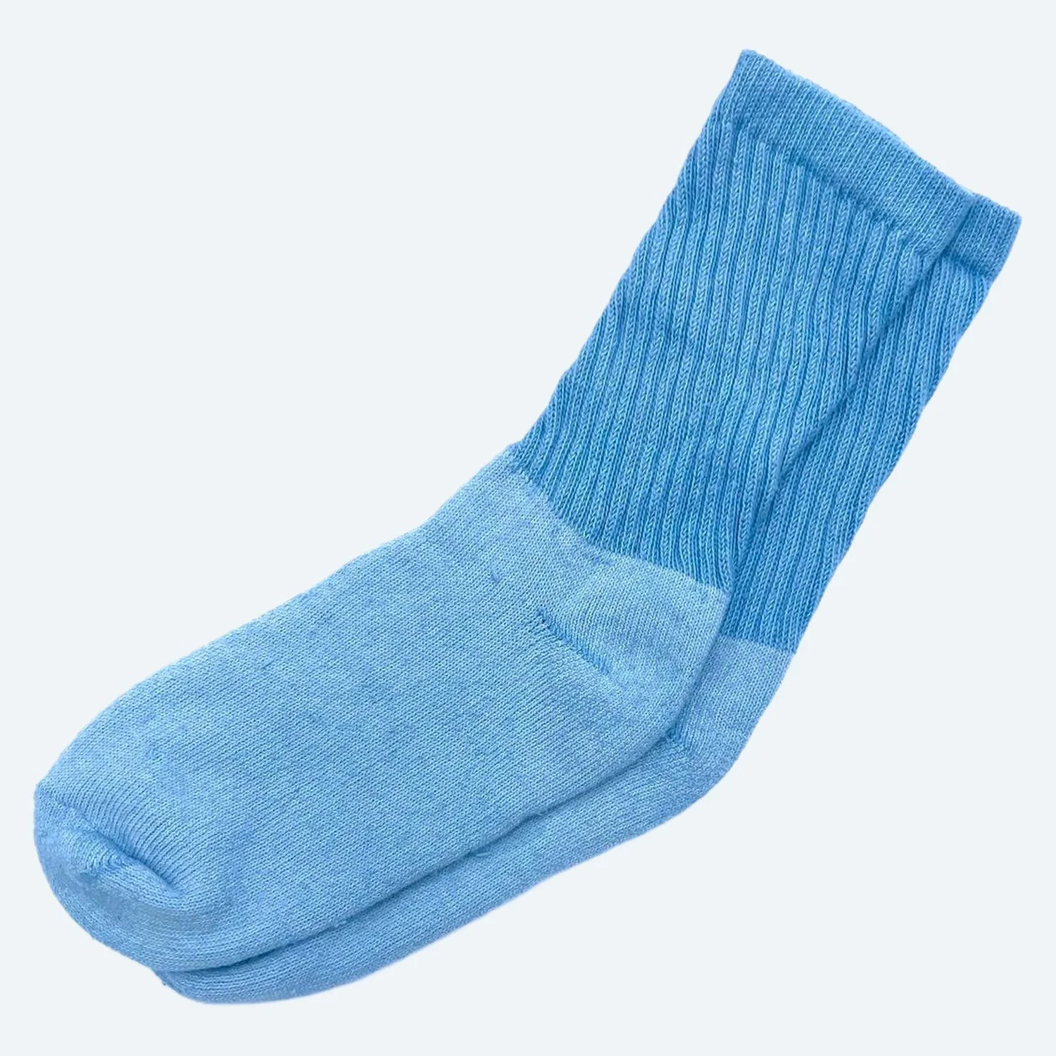 Pansy organic cotton tube socks in Sky blue, laid flat with ribbed cuffs.