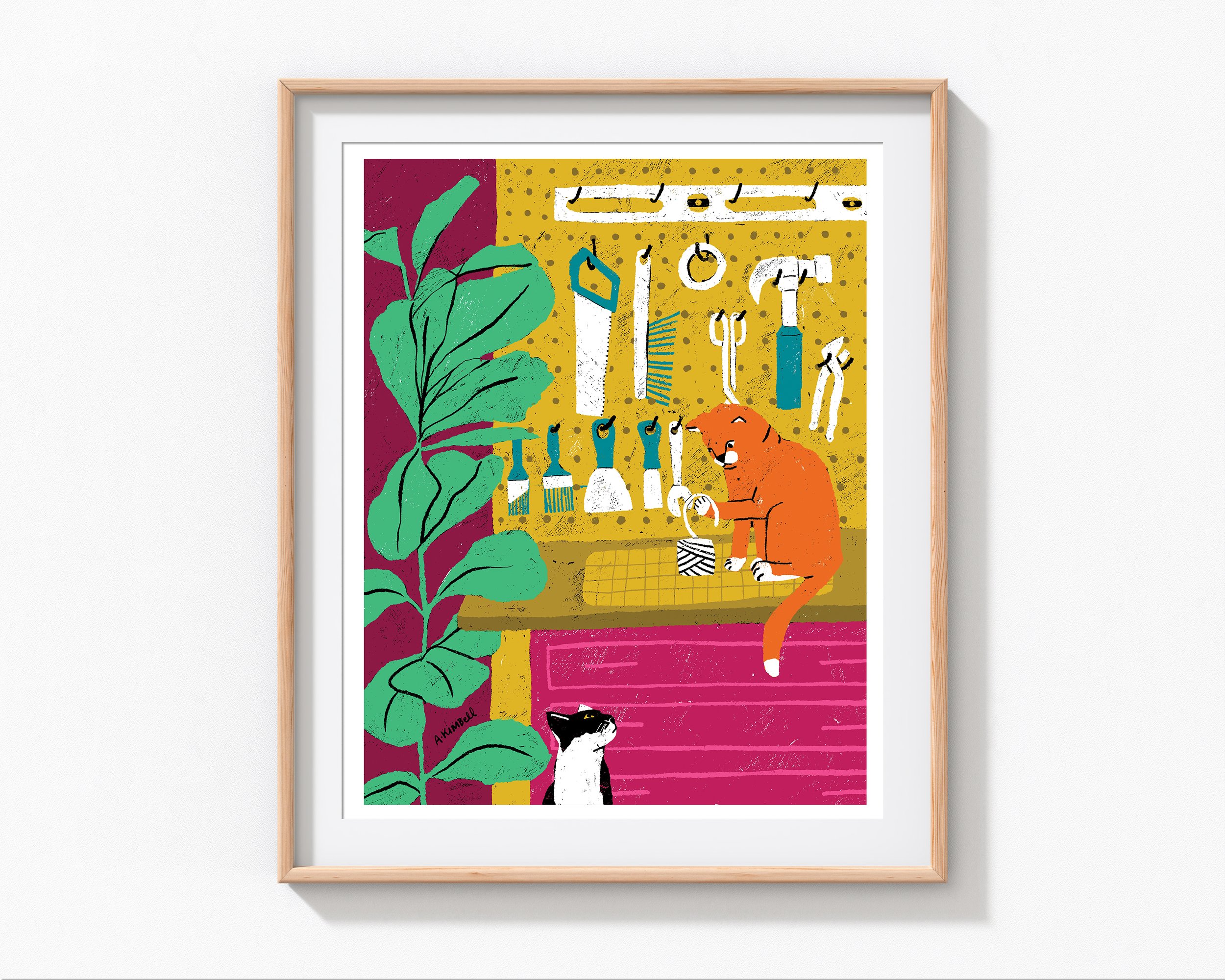 Woodshop Cats Art Print