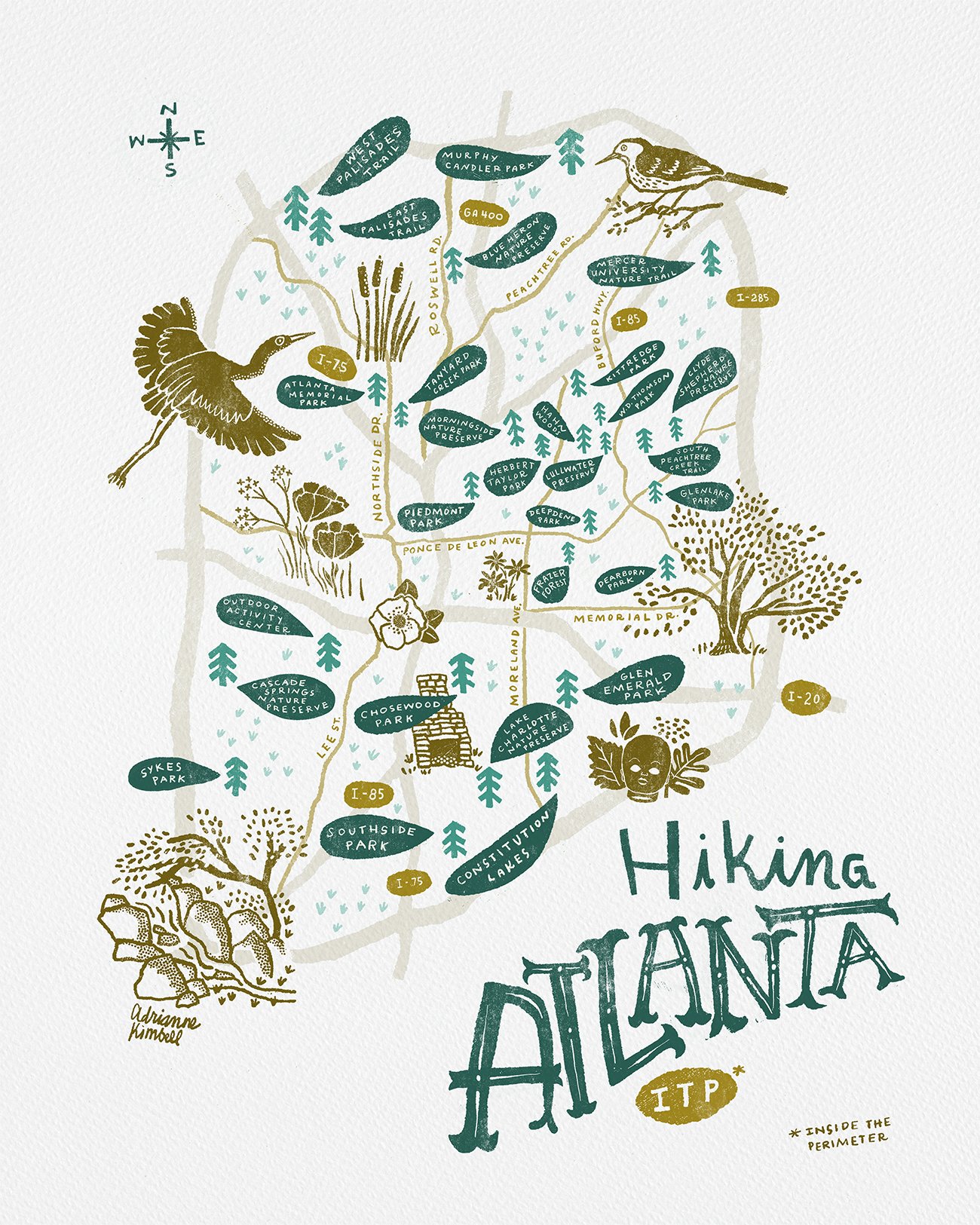Map of Atlanta featuring parks and nature preserves.