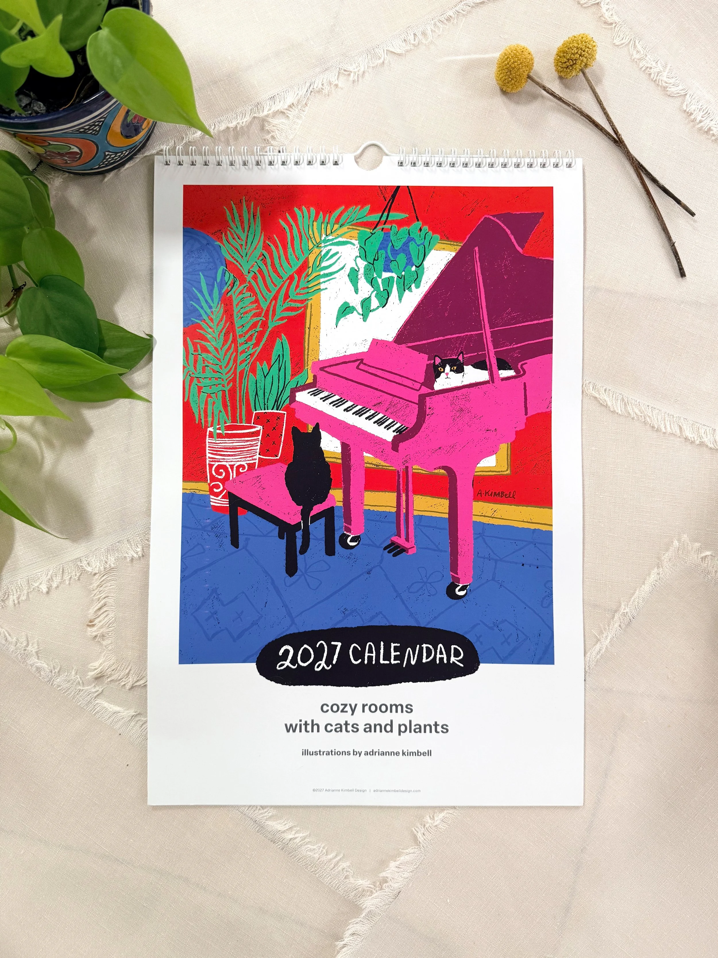 2027 Wall Calendar, Large Version (11” x 16.5")  |  Cozy Rooms with Cats and Plants