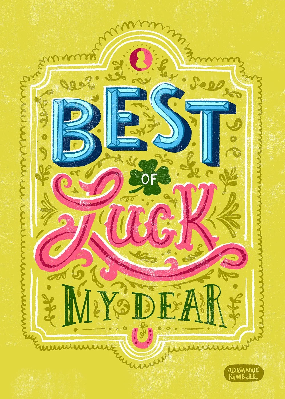 Colorful greeting card reading "Best of Luck"