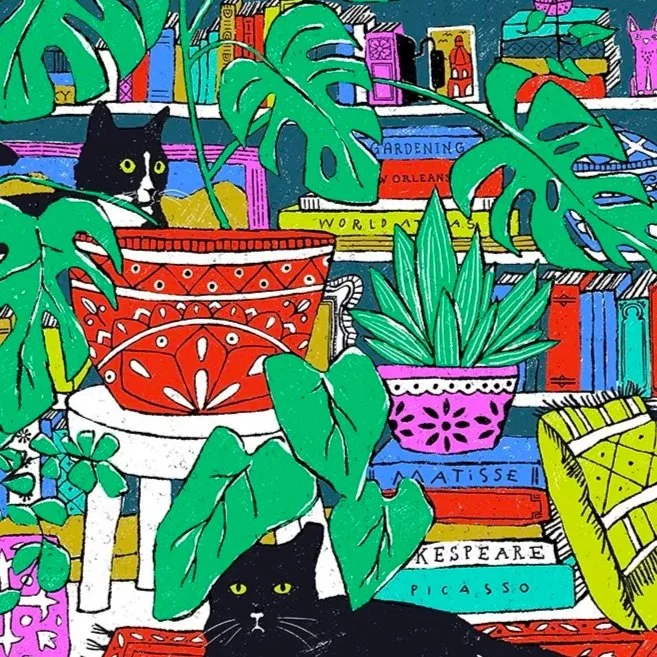 Cats and Plants Print