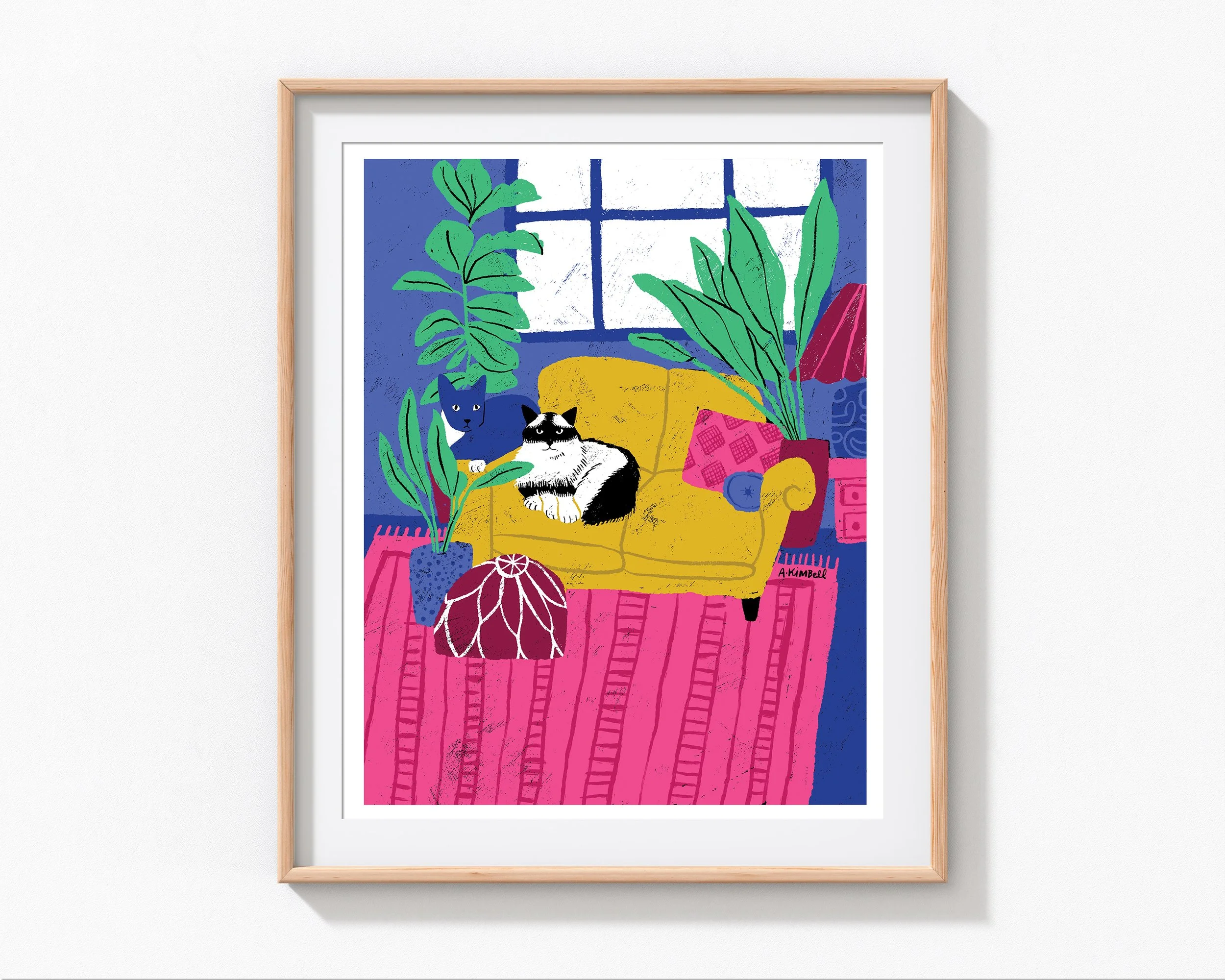 Living Room Cats Art Print