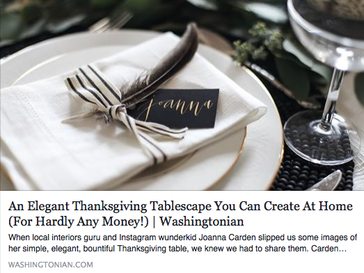 My gift tags were used to create an affordable Thanksgiving tablescape on Washingtonian Magazine's blog .