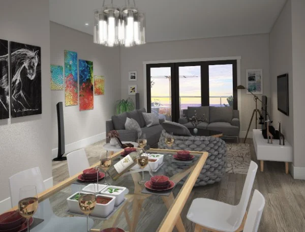 We like to say that there’s no thing as “too much detail”, especially when it comes to selling a property, you want it to feel homely and get people imagining what it would be like to live there. This room rendering ended up being so lovely, the details in the table, the walls and outside make it almost come alive. Now this is how you do interior design!