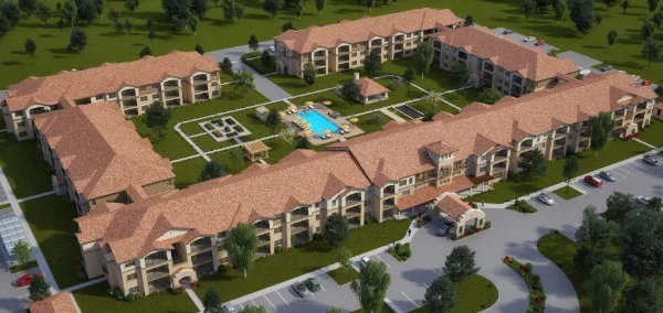 We loved the way our client wanted the pool to be the center point of this aerial visualization, and we chose the right angle, illumination and colors to make it stand out, almost like the beautiful blue of an eye.