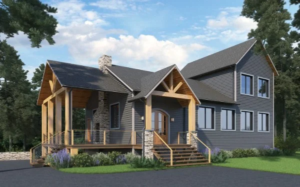 Lighting can make all the difference on an exterior rendering , we feel like the position of the sun from the left side gave this house a warm and cozy feeling to it. Notice the details like the tree casting a shadow on the house.