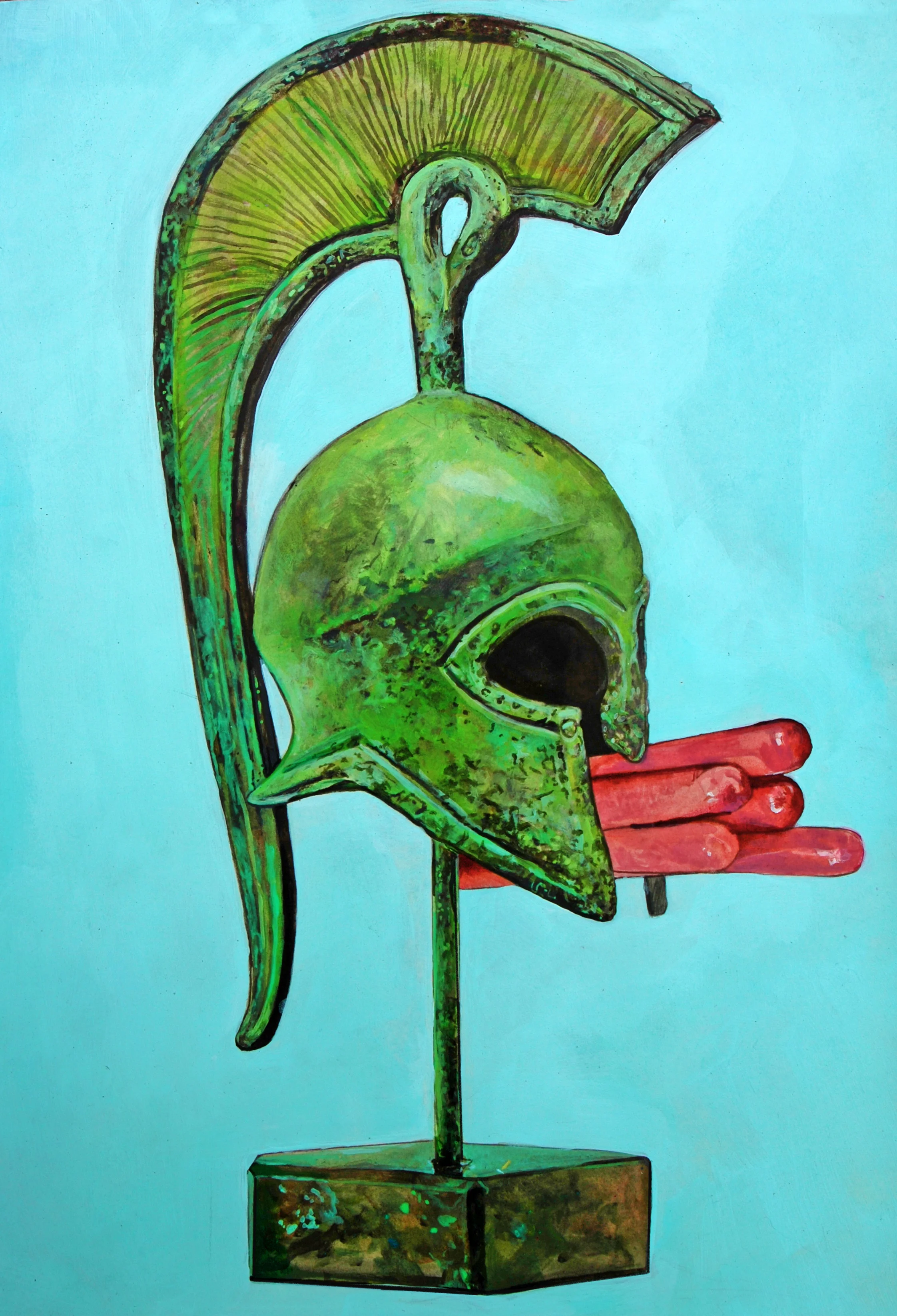 Roman Helmet and Hot Dogs, graphite and acrylic on paper, 36x51cm