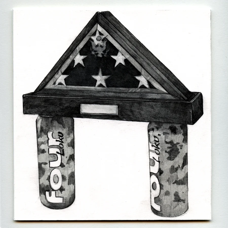 A Flag in a Frame on Two Cans of Four Loco