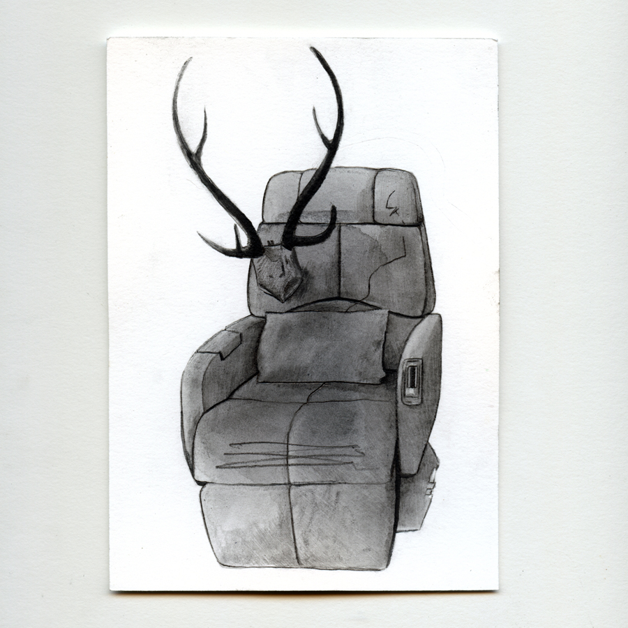 Seat from a private jet drawn on and with antlers.jpg