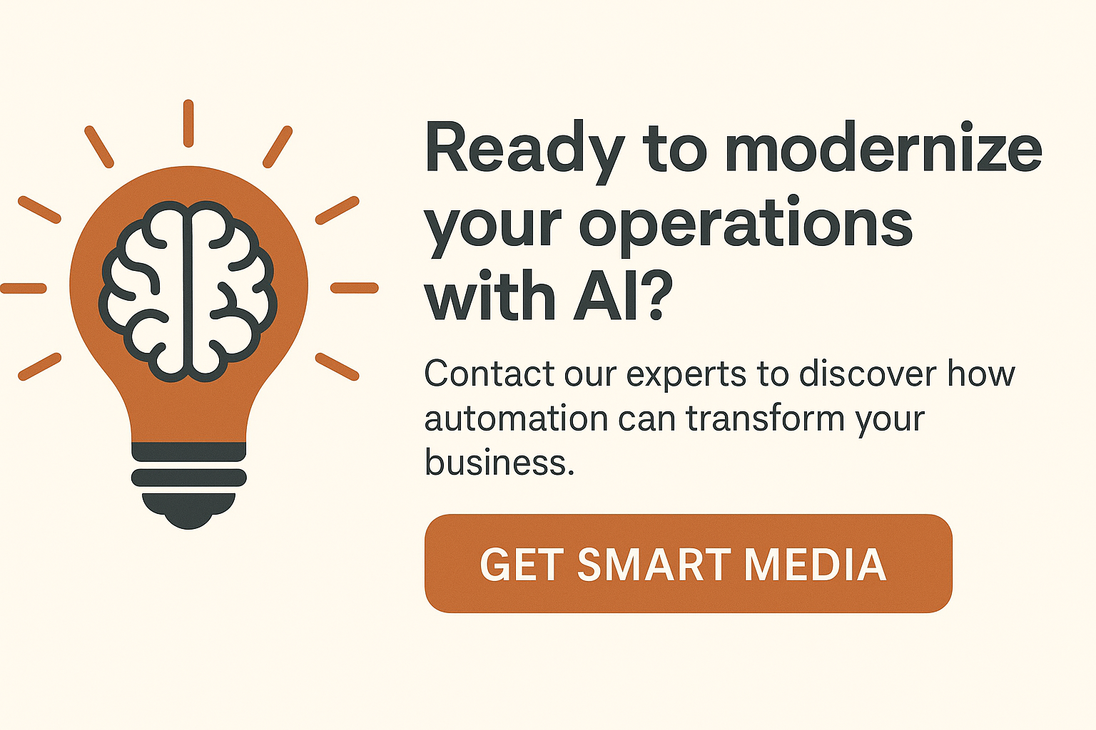 Banner image with teal and navy blue background featuring the text “Ready to Modernize Your Operations with AI?” and abstract network lines representing automation and analytics.