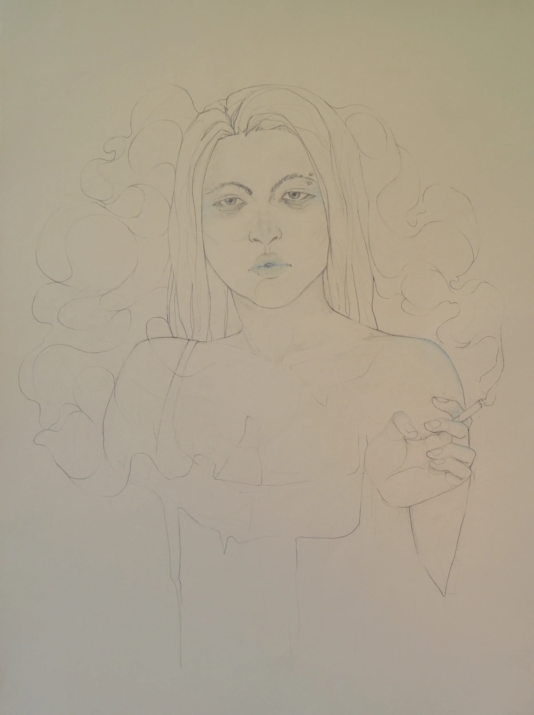   smoker . 24" x 36". graphite and watercolor pencil on paper. 