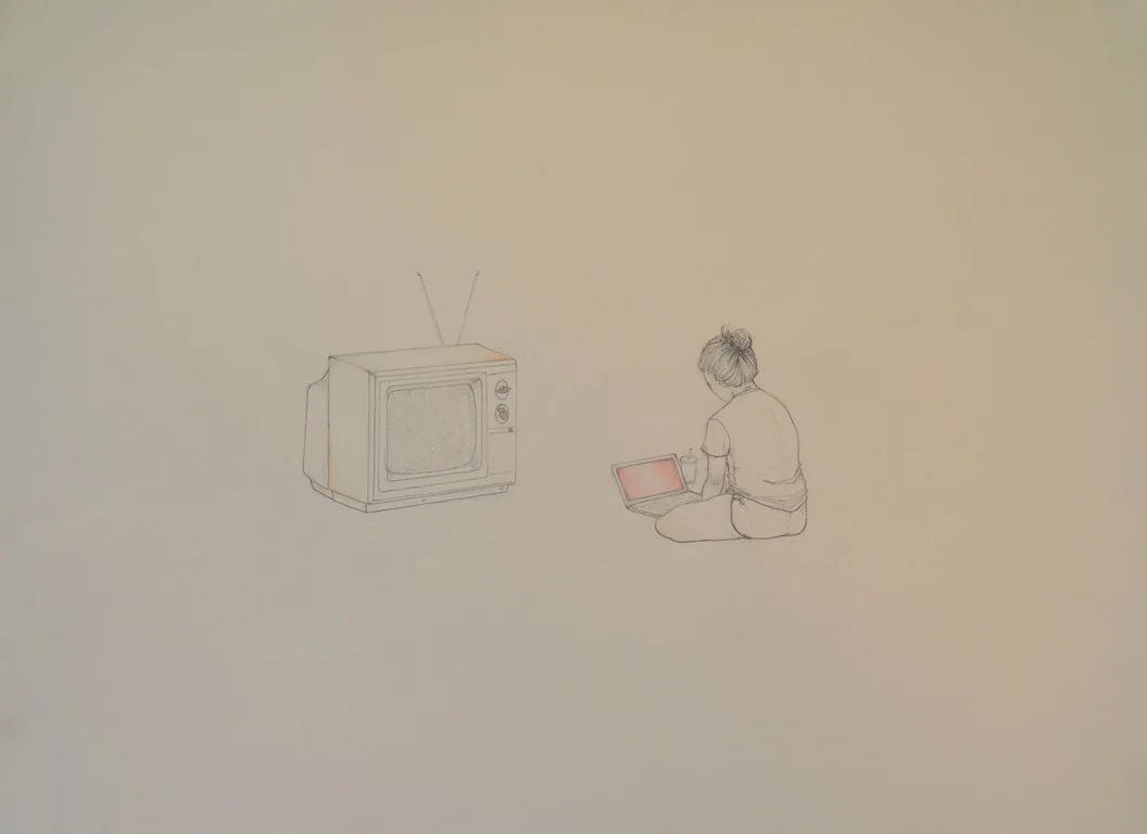   home . 36" x 24". graphite and watercolor pencil on paper. 