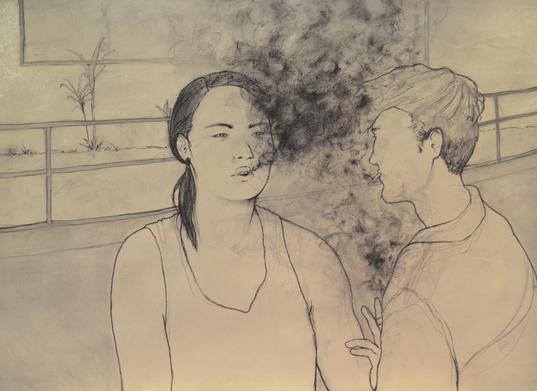 haze I. 44" x 36". charcoal on paper. 2014.