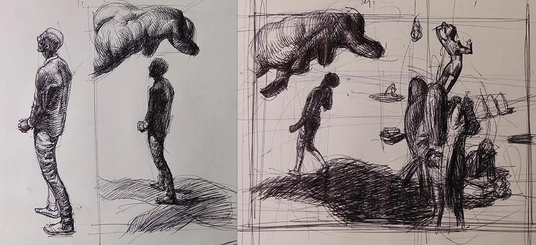 I was continuously moving elements around in such studies until they sat together well and felt right