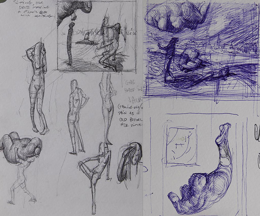Left: Some very early ideas / Right: A later composition which established some important connections through the image