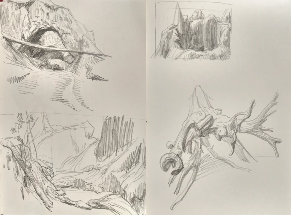 Sketchbook pages were filled as I tried to find the right subject to paint. These moments have stimulated new painting ideas which I am now developing at a larger scale, back in my Brisbane studio.