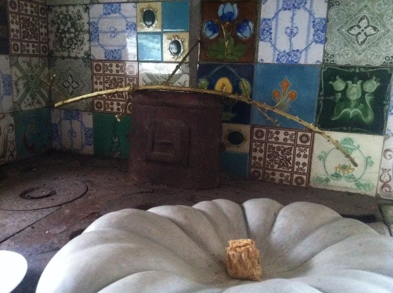 Donald Friend made this stove the centre of his home many years ago. A comment on my Instagram account reminded me that Friend and Margret Olley found these tiles at various abandoned homes around the town. The branch is from a blackberry plant, beautifully placed for my future painting by a former resident from France. Unfortunately the locally grown pumpkin was never eaten because it took me the whole month to develop the painting.