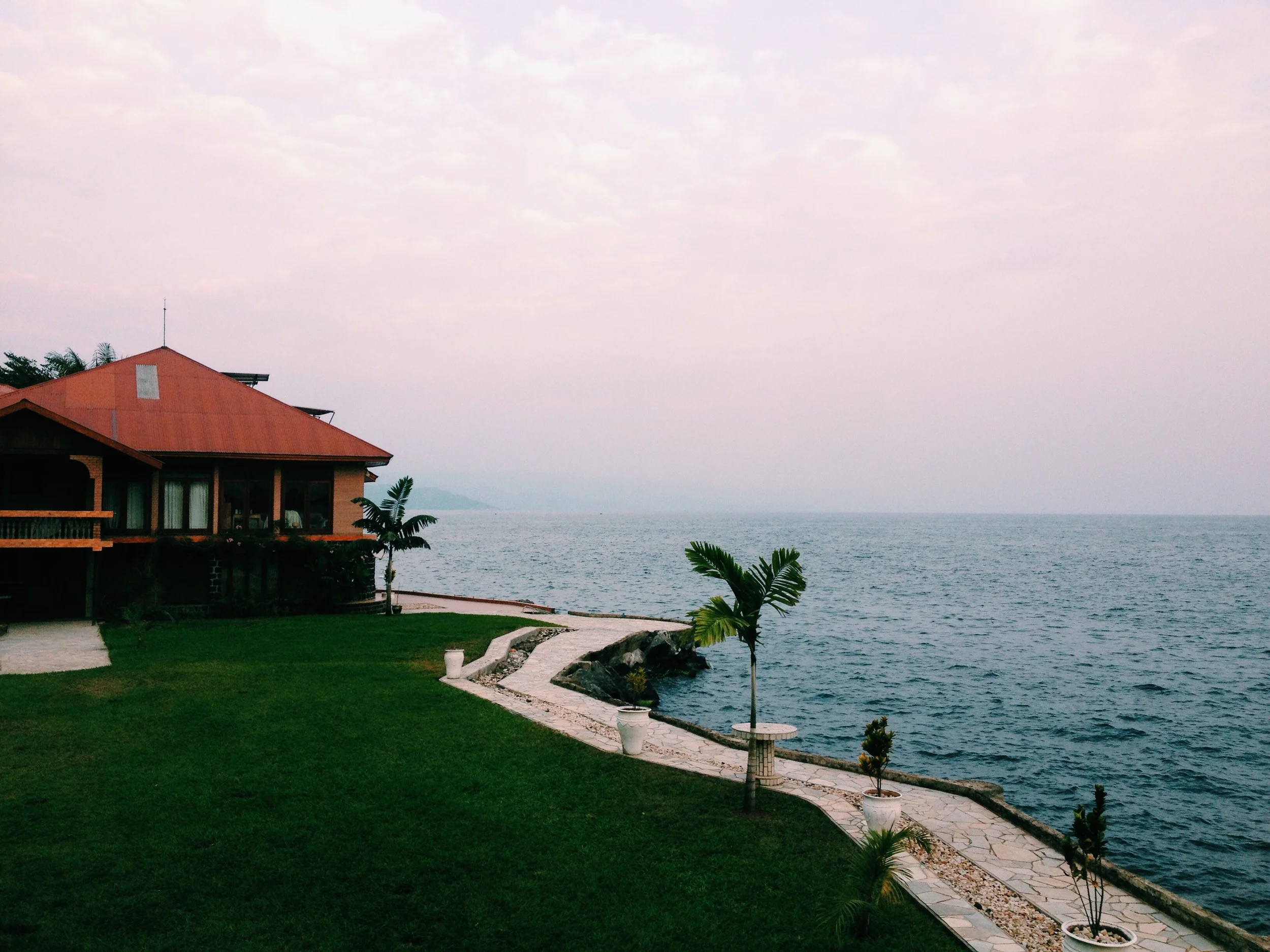 Our beautiful accommodation in Goma, looking over the vast volcanic lake 'Lake Kivu'.