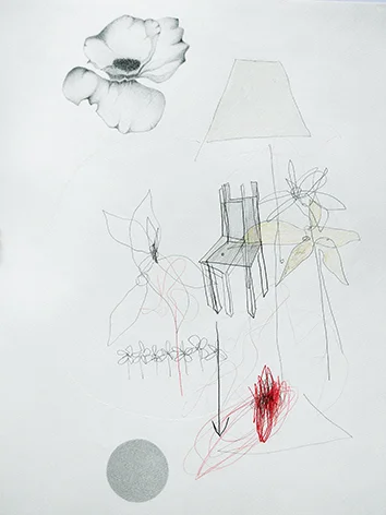 Flower and things I , 2015, mixed media on paper, 65x50cm . Private collection, Bilbao (Spain)
