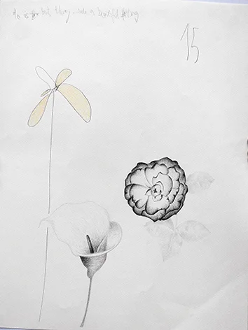 Flower and things II , 2015, mixed media on paper, 65x50cm