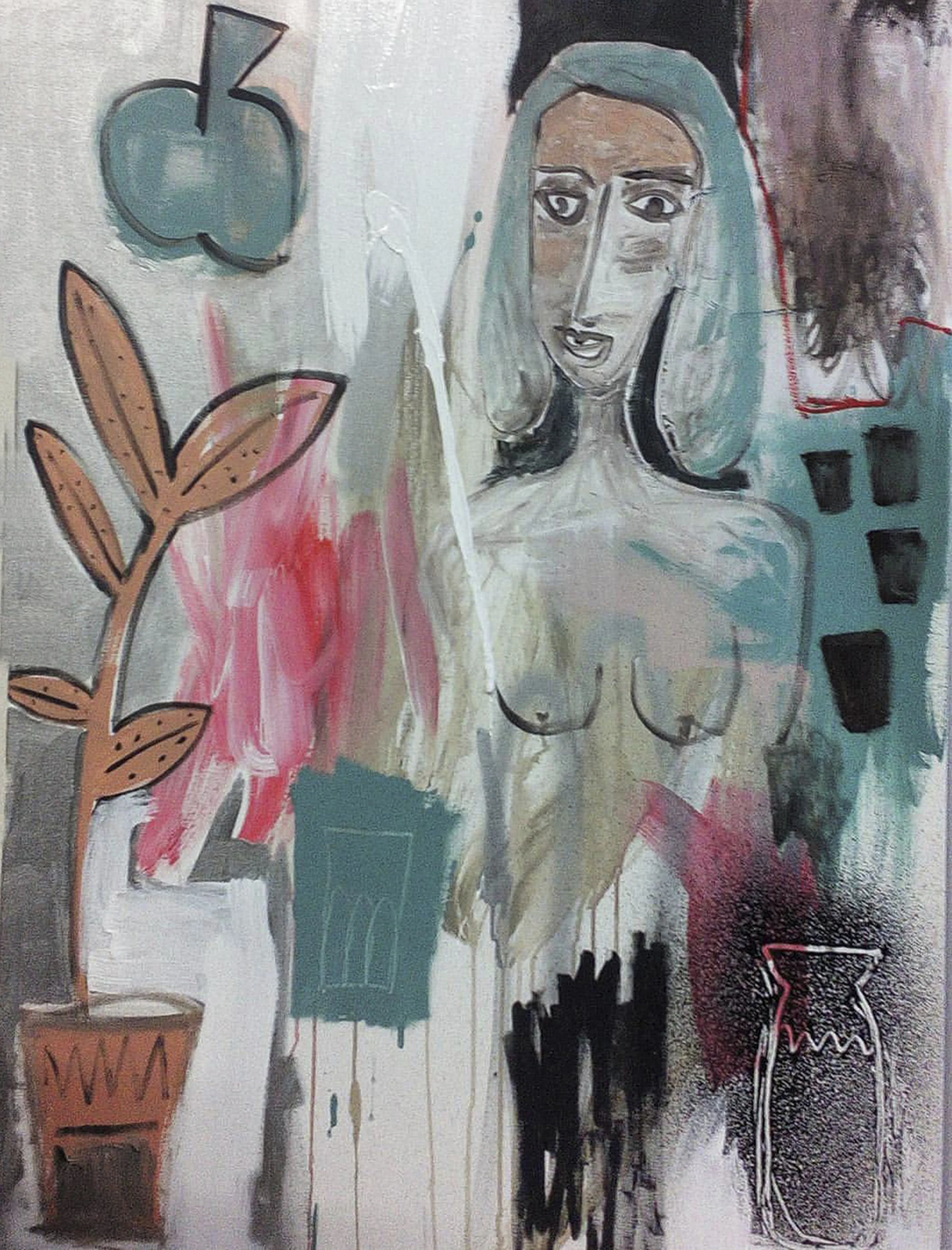 That girl surrounded by things , 2016, mixed media on canvas, 105x80cm