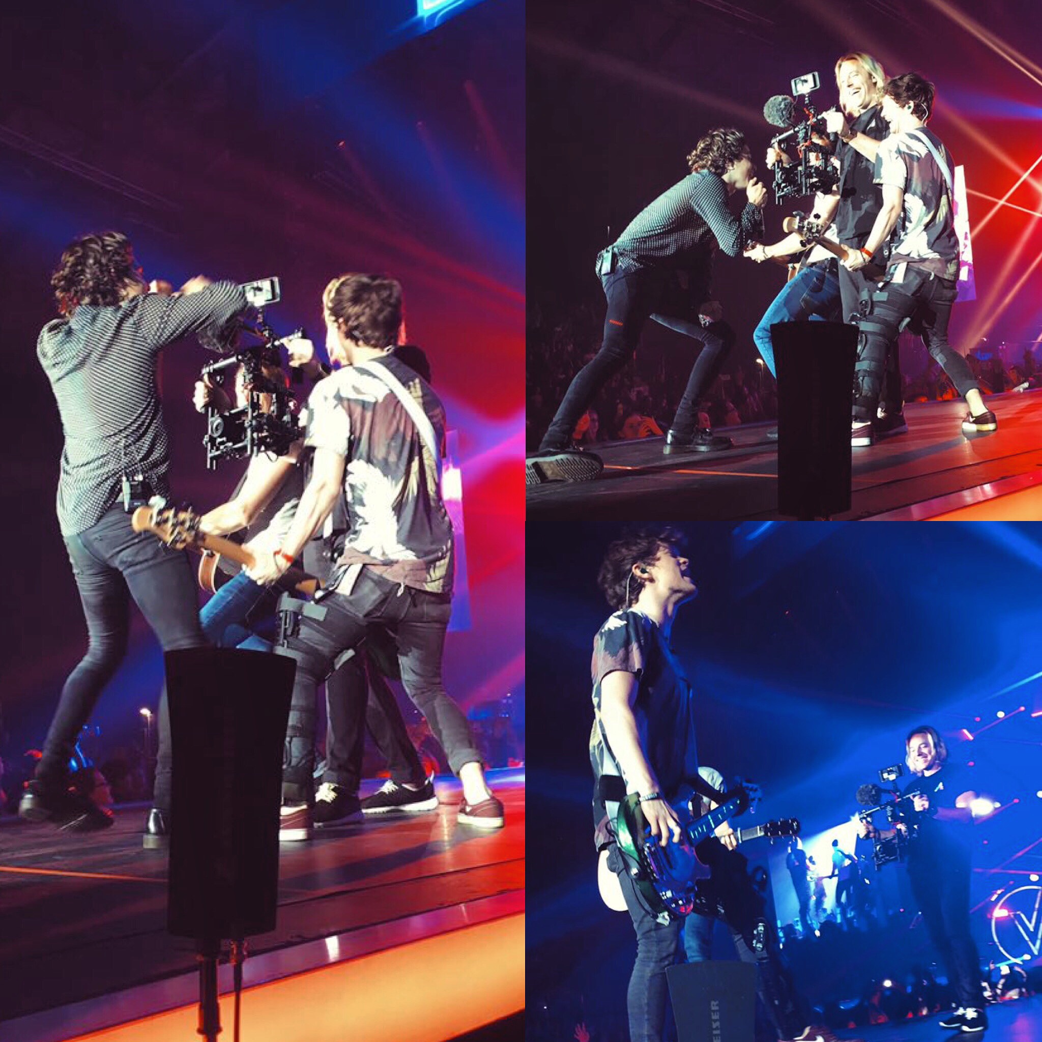 On stage with The Vamps. Movi operating and trying not to fall off the thrust in front of 14,000 people a night!