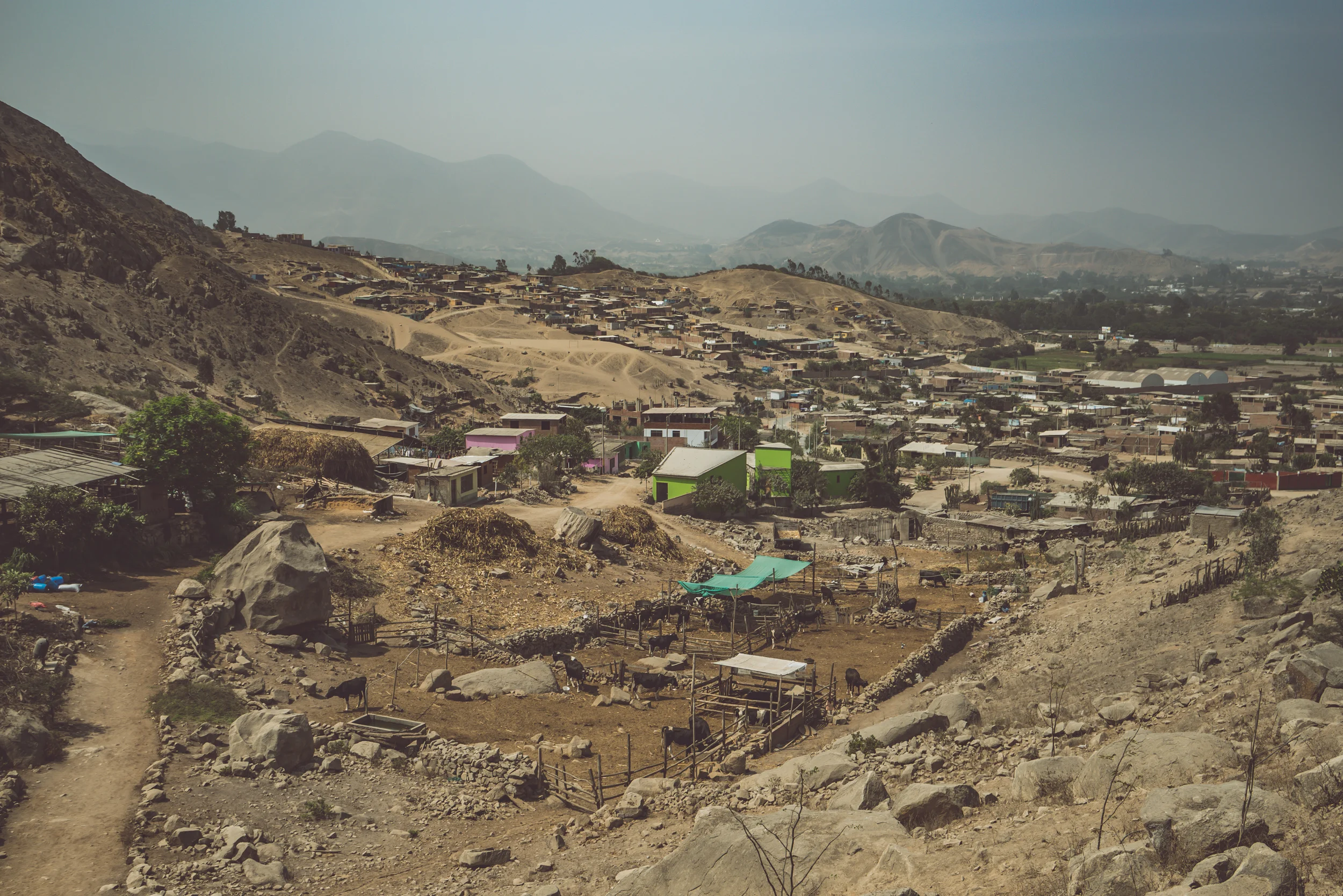 Looking down on a small village just outside of Lima, Peru.