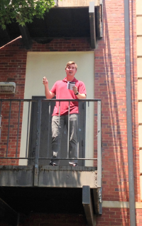 Working heightened text on the fire escape of UGA's fine arts building, Summer 2015