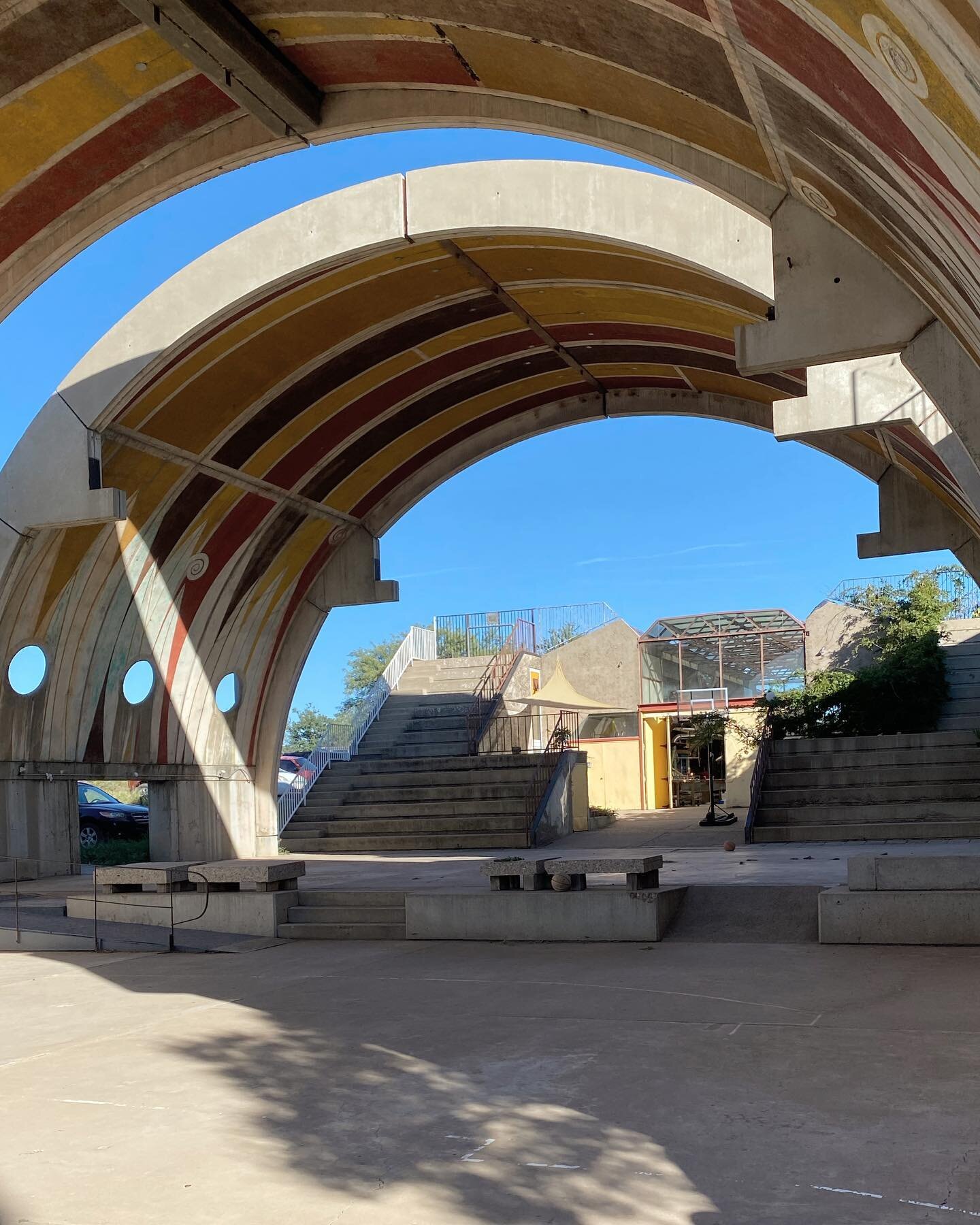 A magically unique experimental city in the desert turning away from consumerism and the automobile..ironically sustained by the sale of bronze bells made on-site.  Book a room and get access to the pool with two 25 yard lanes. #arcosanti #cosanti #p