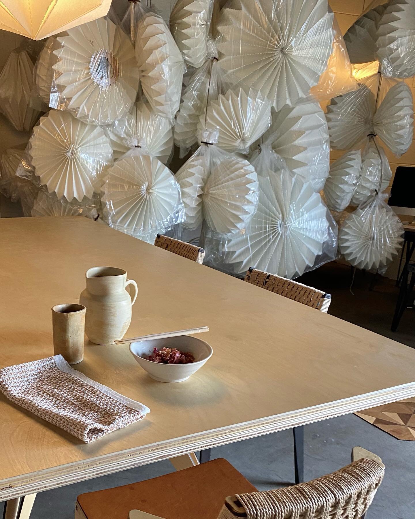 #gesamtkunstwerk with tea towel by weaving artisan @kim__nemeth #kimchi #ceramics #furniture #lighting #chopsticks #craftvillage  #mingei #madehere #localselfreliance