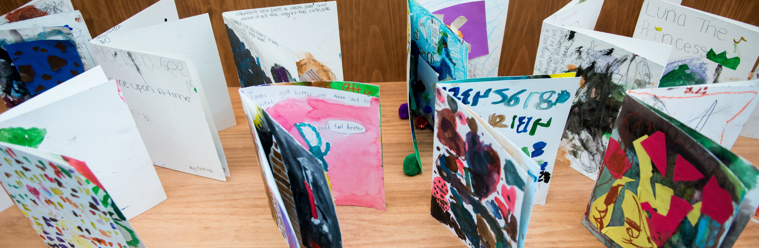 Library of children's books created during camp. Photo by Michael Palma Mir