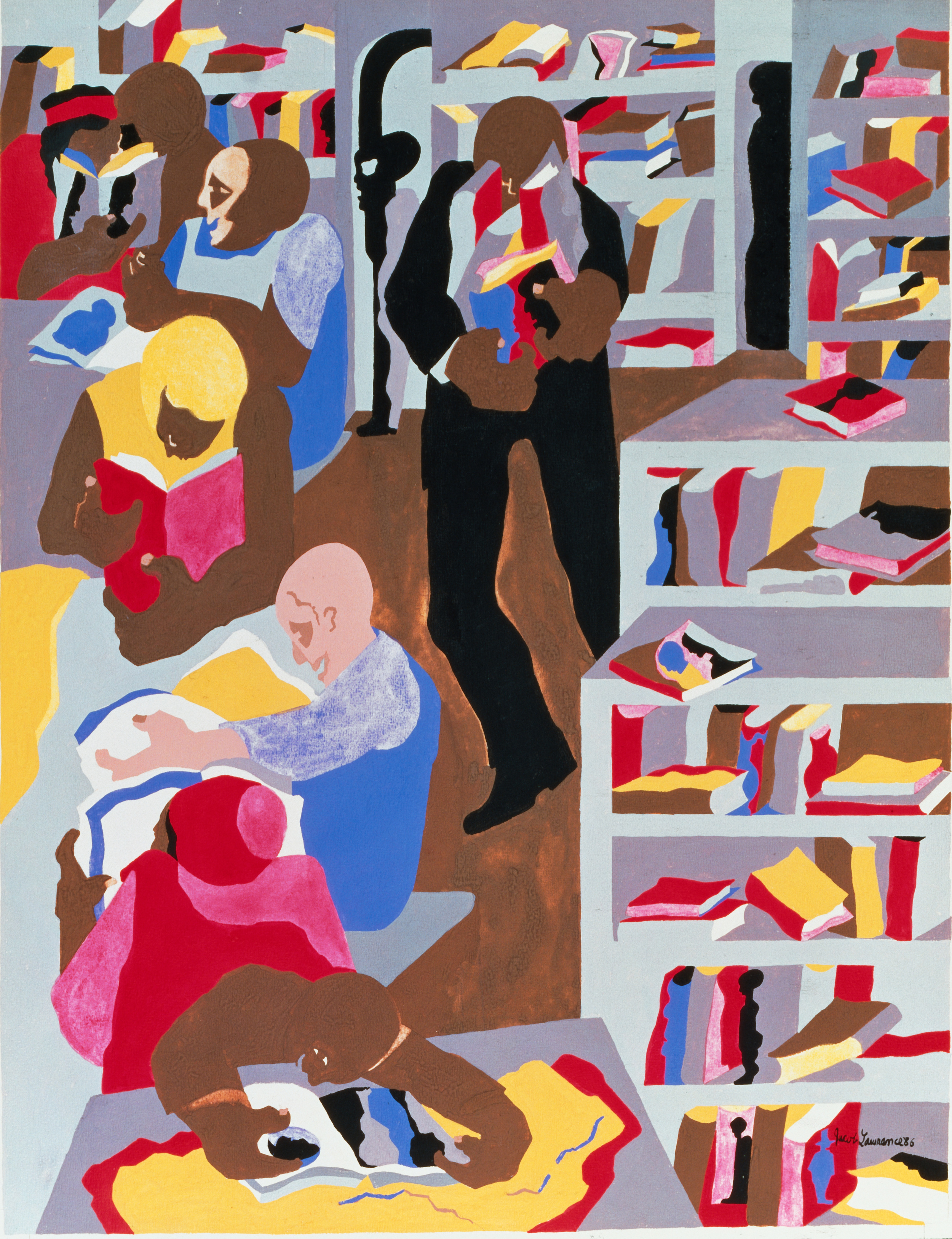 Jacob Lawrence, Schomburg Library, 1987 © 2016 The Jacob and Gwendolyn Knight Lawrence Foundation, Seattle / Artists Rights Society (ARS), New York