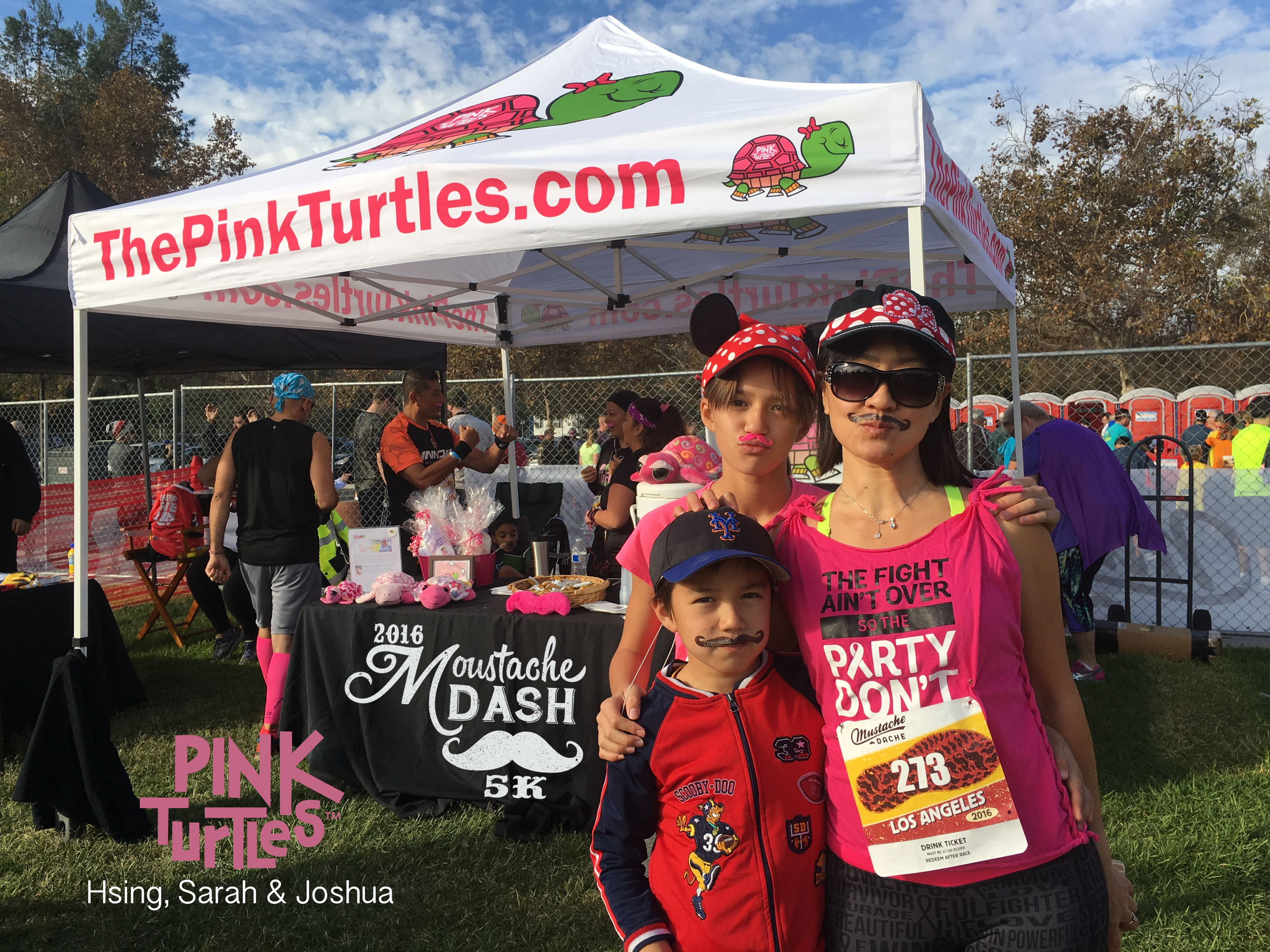 Pink Turtles Using, Sarah, Joshua at Mustache Dash