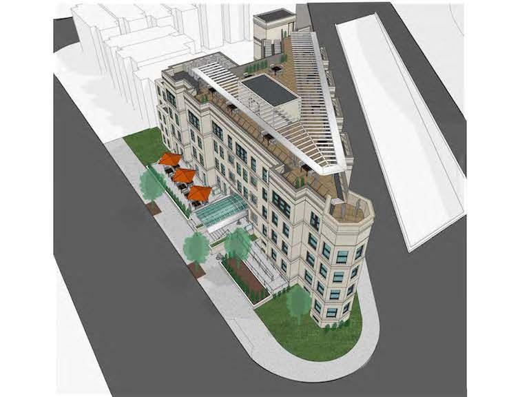 An aerial view of the future Hotel Hive. All renderings courtesy of Abdo Development.