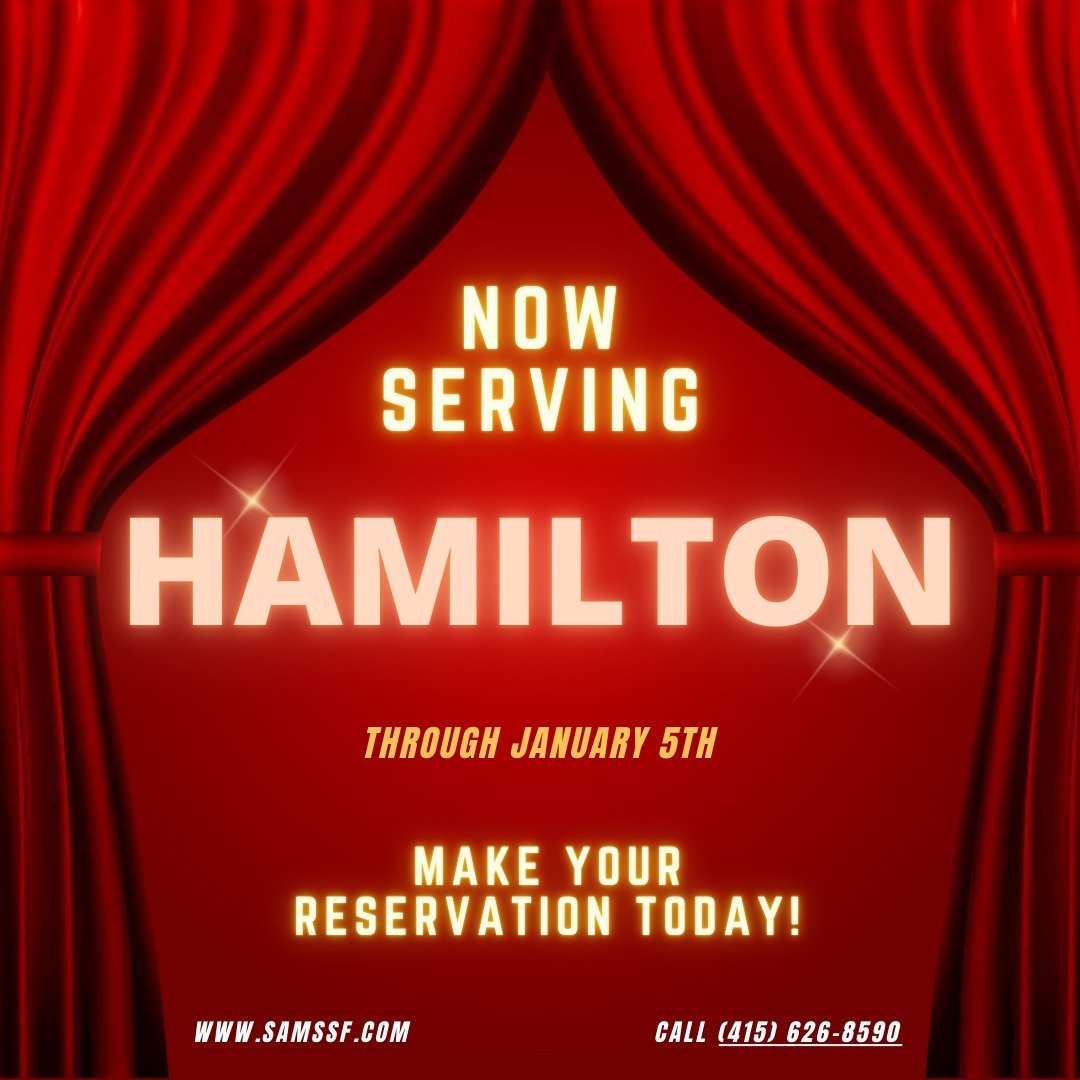 🎭✨ Raise a glass to history! SAMS American Eatery is excited to debut our Hamilton-inspired menu, perfectly timed for the Broadway sensation at the Orpheum Theater! Whether you&rsquo;re grabbing a bite before the show or reliving the magic after, ou